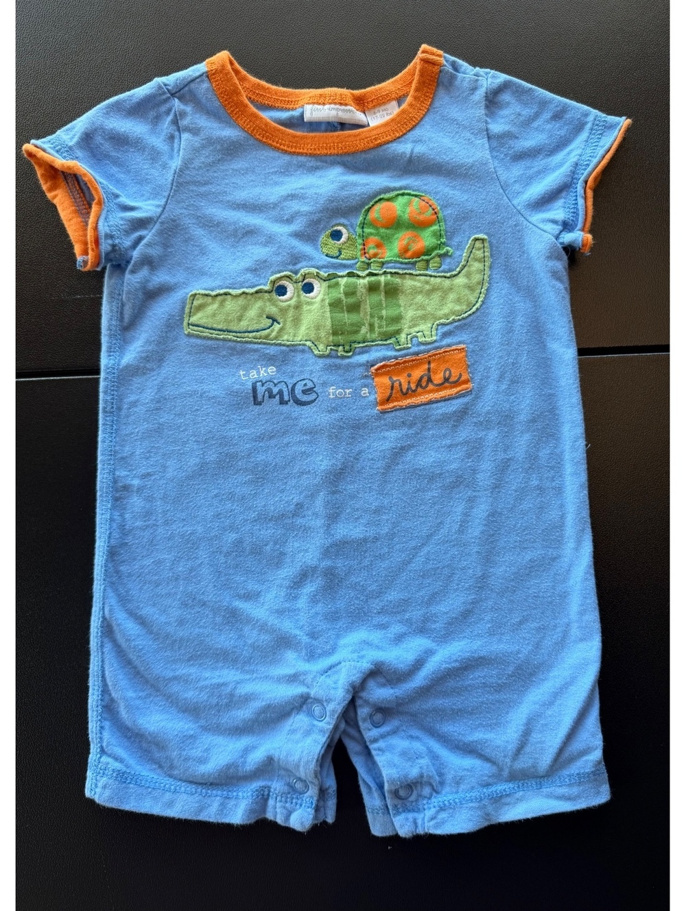 First Impressions Baby Boy Romper 6-9M Alligator Turtle Applique Blue Romper
